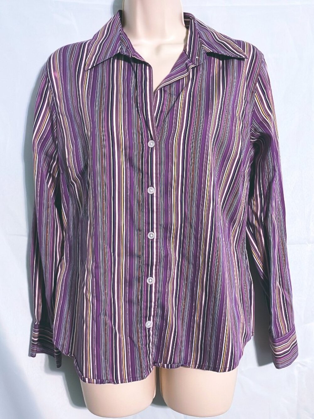 Chico's Cute Purple Striped Button Up Top Size M